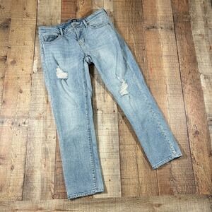 GAP Size 26 Light Wash Distressed Girlfriend Jeans Denim Stretch Low Mid Rise